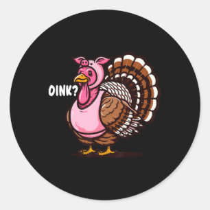 Pegatina Redonda Diversión De Gracias De Oink Turkey Graciosa En Ha