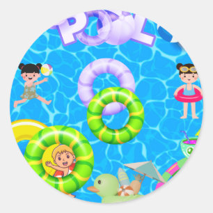 Pegatina Redonda diversión de piscina y cumpleaños de juego