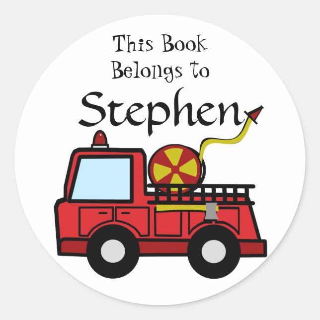 Pegatina Redonda Diversión de un camión de bomberos (Anverso)