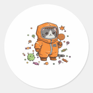 Pegatina Redonda Diversión de un gato de Hazmat Halloween Candy Fun