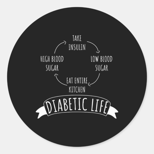 Pegatina Redonda Diversión Diabética Ciclo de Vida Diabetes Concien (Anverso)