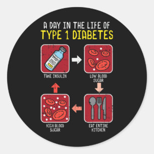Pegatina Redonda Diversión Diabética Tipo 1 Ciclo de Vida - Diabete