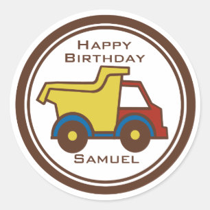 Pegatina Redonda Diversión Dumptruck de la construcción