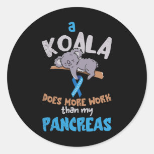 Pegatina Redonda Diversión en páncreas Koala Diabetes de sensibiliz