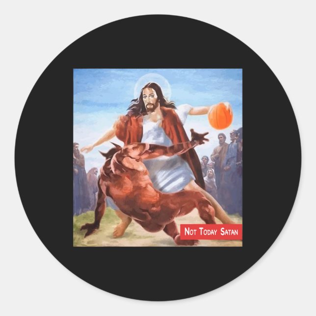 Pegatina Redonda Diversión No Hoy Satanás Jesus Crossover Baloncest (Anverso)