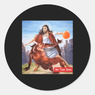 Pegatina Redonda Diversión No Hoy Satanás Jesus Crossover Baloncest