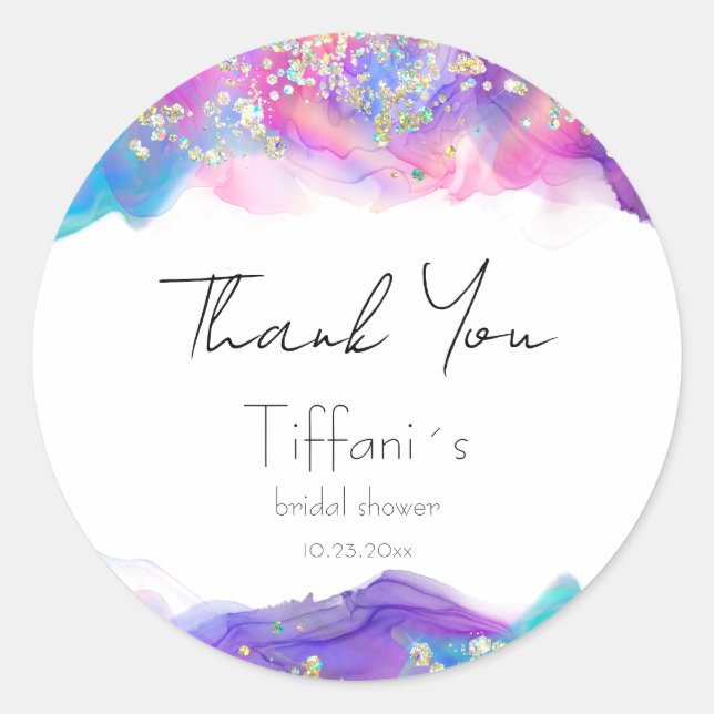 Pegatina Redonda Diversión Tinta con Bridal Shower Brillo (Anverso)