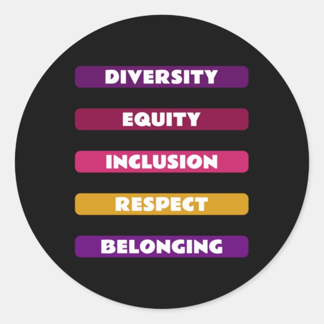 Pegatina Redonda Diversity Equity Inclusion Respect Belonging Pack  (Anverso)