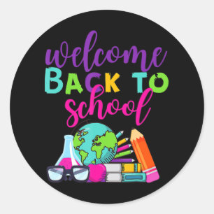 Pegatina Redonda Divertida Bienvenida De Vuelta A La Escuela