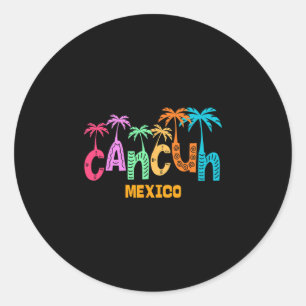 Pegatina Redonda Divertida Cancun México Palma Tipografía Colorida