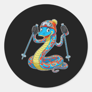 Pegatina Redonda Divertida colorida Snake Snake Winter Adventure