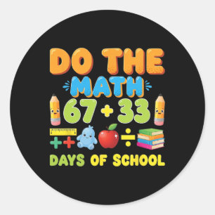 Pegatina Redonda Divertida ecuación matemática escolar de 100 días
