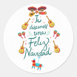 Pegatina Redonda Divertida feliz navidad