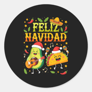 Pegatina Redonda Divertida Feliz Navidad Aguacate Tacos Navidad Mex