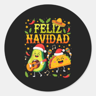 Pegatina Redonda Divertida Feliz Navidad Aguacate Tacos Navidad Mex