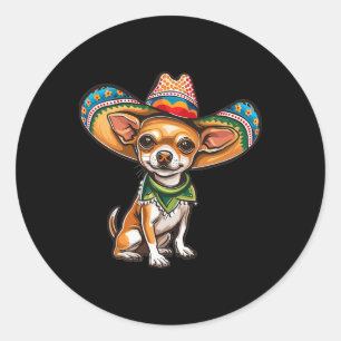 Pegatina Redonda Divertida Gráfica de Chihuahua del Cinco De Mayo