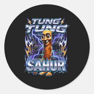 Pegatina Redonda Divertida Italian Brainrot Tung Tung Tung Sahur