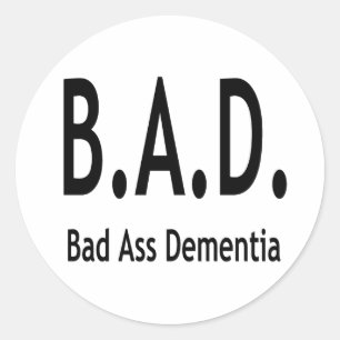 Pegatina Redonda Divertida MALA Dementia Tipografía Olvidada