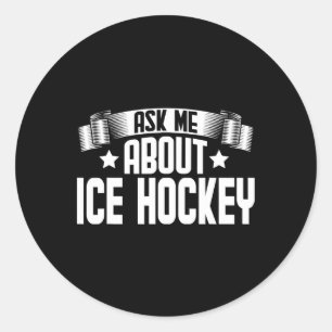 Pegatina Redonda Divertida Pregúntame sobre el hockey sobre hielo -