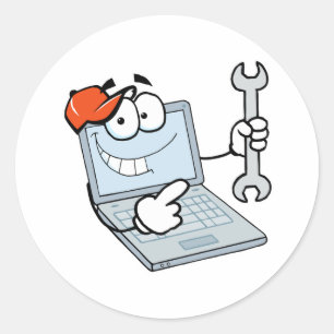 Pegatina Redonda divertida reparación de computadora de dibujos ani