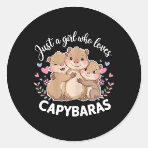 Pegatina Redonda Divertida Una Chica Que Ama Los Capybaras Capybara