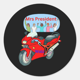 Pegatina Redonda Divertida vida política en bicicleta Sra. Presiden