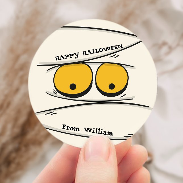 Pegatina Redonda Divertida y espeluznante momia araña feliz Hallowe (Funny & Spooky Mummy Spider Happy Halloween Classic Round Sticker)