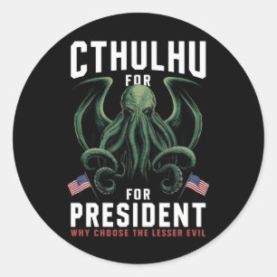 Pegatina Redonda Divertidas elecciones 2024 Cthulhu para presidente