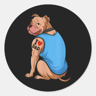 Pegatina Redonda Divertidas mujeres Perro Pitbull Yo Amo Tattoo Pap