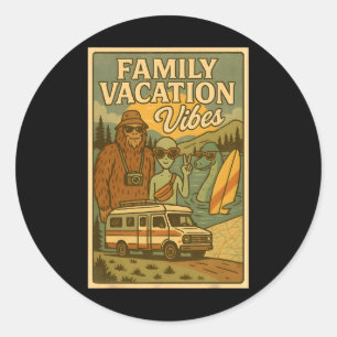 Pegatina Redonda Divertidas vacaciones familiares de verano de Bigf