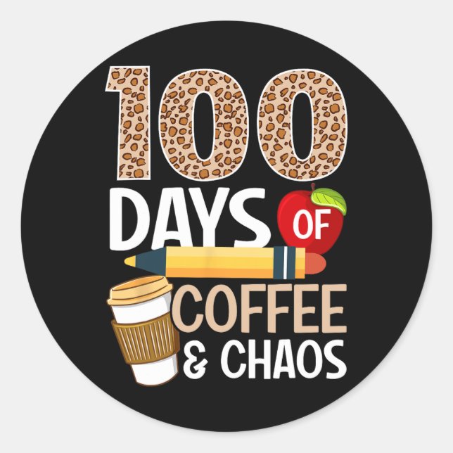 Pegatina Redonda Divertido 100 días de docente escolar 100 días de  (Anverso)