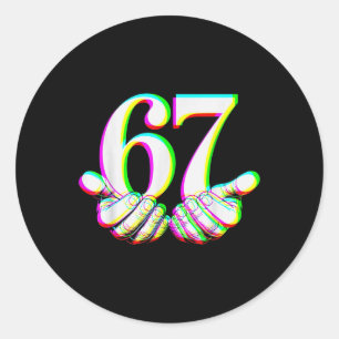 Pegatina Redonda Divertido 67 Mano Seis Siete Meme Gen Alpha Argot 
