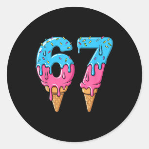 Pegatina Redonda Divertido 67 Meme Goteo de Helado Seis Siete Gen Z