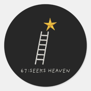 Pegatina Redonda Divertido 67 Meme Seis Siete Busca Cielo Espiritua