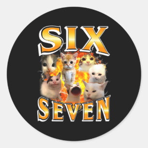Pegatina Redonda Divertido 67 Meme Seis Siete Gato Meme Divertido B