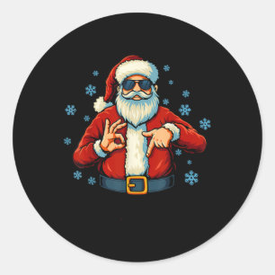 Pegatina Redonda Divertido 67 Navidad Santa Claus Manos Seis Siete 