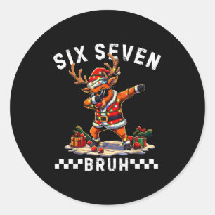 Pegatina Redonda Divertido 67 Navidad Seis Siete Meme Reindeer Dabb