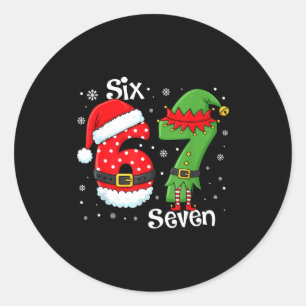 Pegatina Redonda Divertido 67 Seis Siete Meme 6 7 Elfo Santa Navida