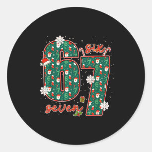 Pegatina Redonda Divertido 67 Seis Siete Meme Brainrot Xmas Navidad