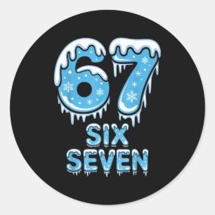 Pegatina Redonda Divertido 67 Seis Siete Meme Hielo Nieve Invierno