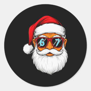 Pegatina Redonda Divertido 6 7 Seis Siete Meme Cara de Santa Navida