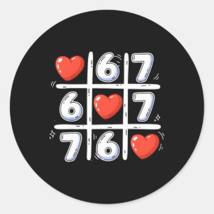 Pegatina Redonda Divertido 6 7 Tic Tac Toe Corazón 67 San Valentín