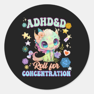 Pegatina Redonda Divertido Adhd&d Roll Para Concentración Agua