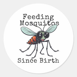 Pegatina Redonda Divertido Alimentando Mosquitos Desde el Nacimient