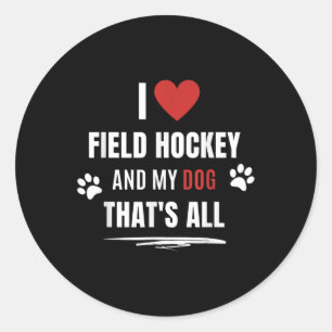 Pegatina Redonda Divertido amo el hockey sobre hierba y mi perro am