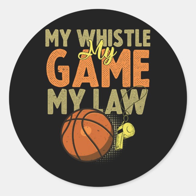 Pegatina Redonda Divertido árbitro de baloncesto Citas Regalo I aro (Anverso)