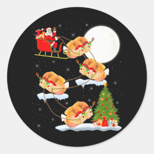 Pegatina Redonda Divertido árbol de alumbrado navideño Santa Riding