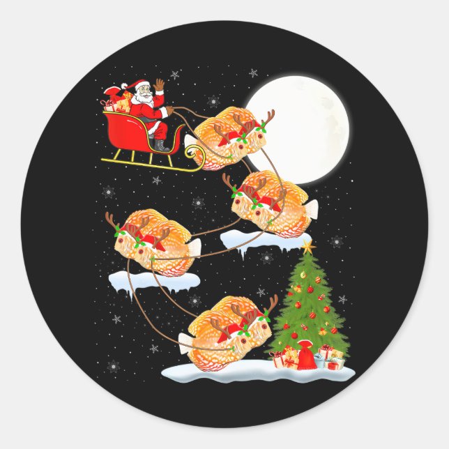 Pegatina Redonda Divertido árbol de alumbrado navideño Santa Riding (Anverso)