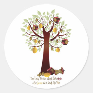 Pegatina Redonda Divertido árbol de la familia Apple
