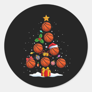 Pegatina Redonda Divertido árbol de navidad de baloncesto enciende 